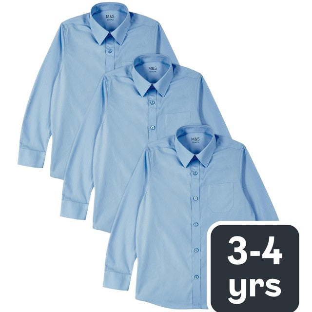 M&S boys long sleeve school shirt 3-pack age 3-4 years, imported from the UK
