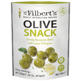 Mr Filbert's green olives with lemon and oregano 50g, imported from the UK