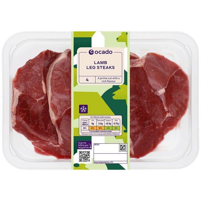 Ocado lamb leg steaks 4 pieces 450g, imported from the UK
