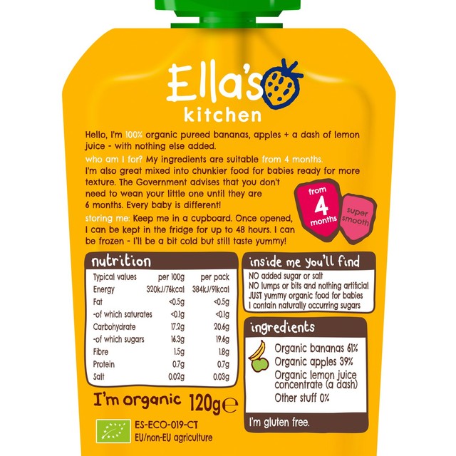 Ella's Kitchen bananas and apples baby food pouch 120g - British product