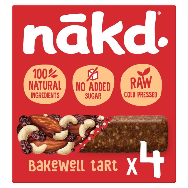 Nakd Bakewell Tart bars multipack 4x35g, imported from the UK