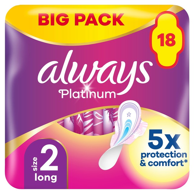 Always Platinum Long Sanitary Towels with Wings Size 2 - British product