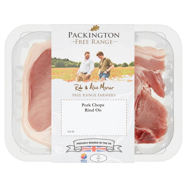 Packington Free Range Pork Chops Rind On 495g, imported from the UK