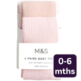 M&S Rib Tights Pink 0-6 M, imported from the UK