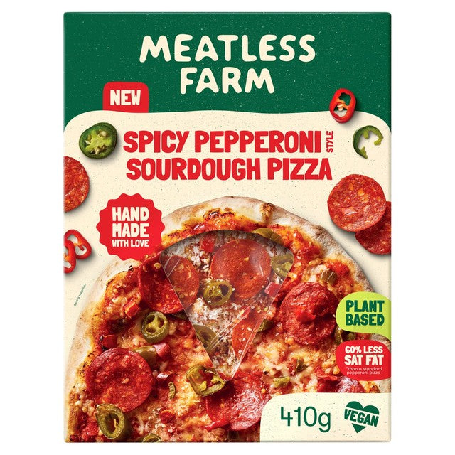 The Meatless Farm Co vegan pizza spicy pepperoni style 410g, imported from the UK