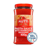 Mutti tomato and parmesan pasta sauce 400g, imported from the UK