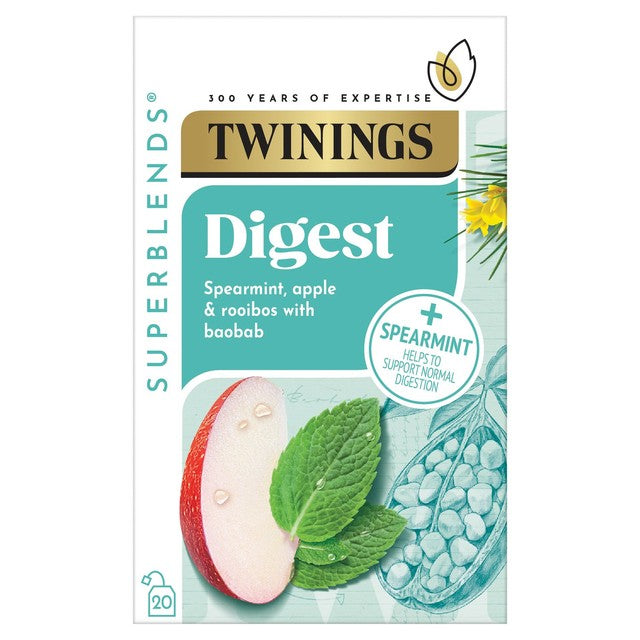 Twinings Superblends Digest herbal tea with spearmint, apple, and rooibos 20 tea bags (British brand)