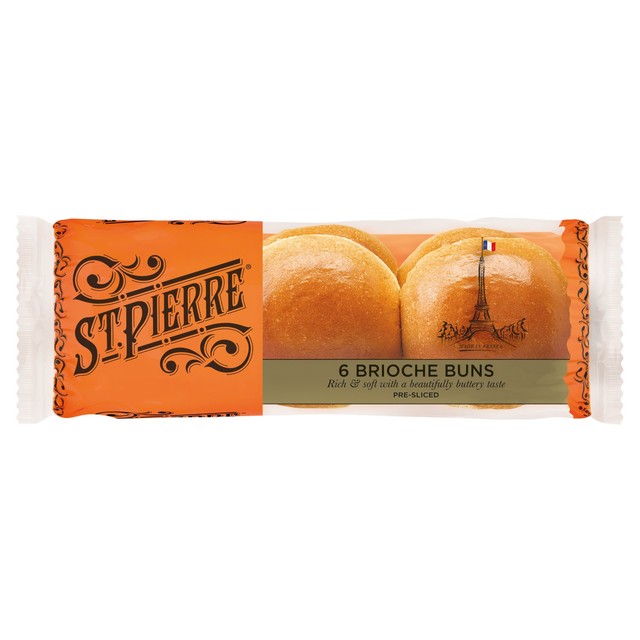 St Pierre sliced soft brioche burger buns 6 pack (British brand)