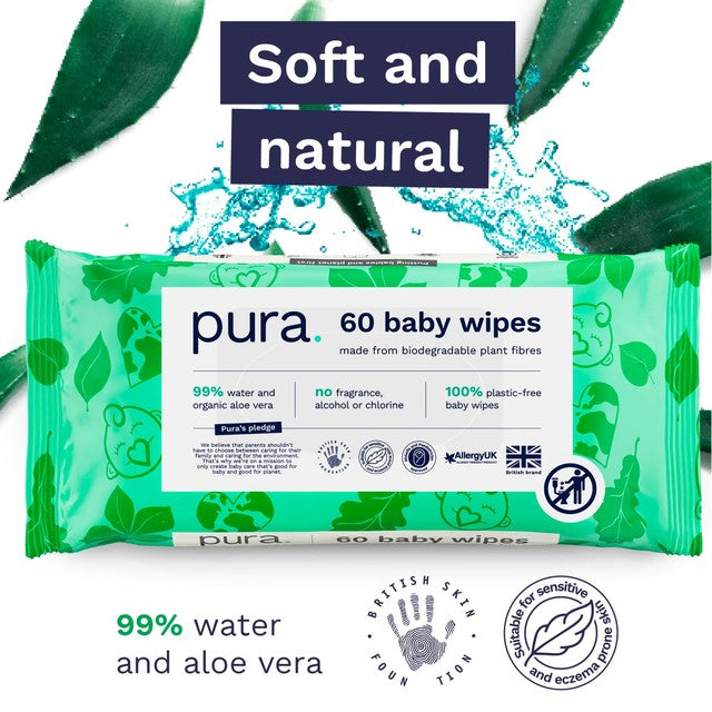 Pura plastic free baby wipes, imported from the UK
