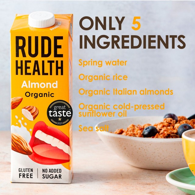 Rude Health organic almond drink with rice 1L, imported from the UK