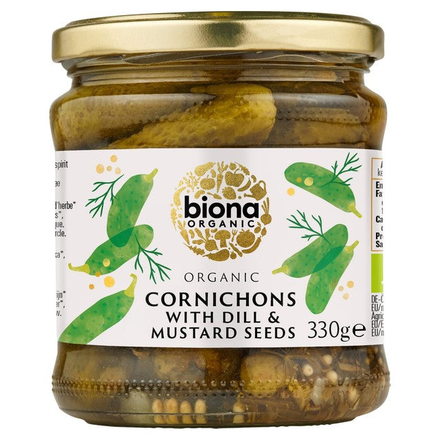 Biona Organic Cornichons with dill and mustard seeds 330g - British product