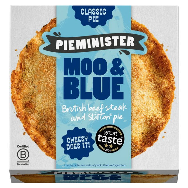 Pieminister Moo & Blue beef and stilton pie 255g, imported from the UK