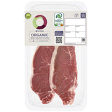 Ocado organic beef sirloin steaks 425g, imported from the UK