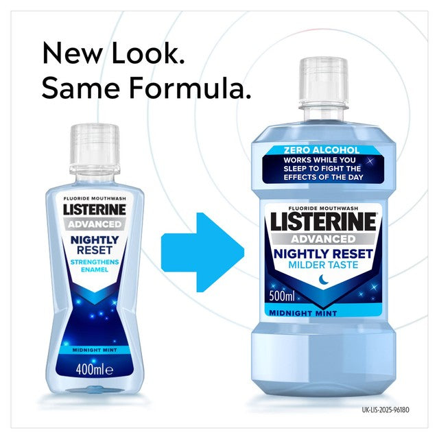 Listerine Advanced Nightly Reset Milder Taste Alcohol Free mouthwash 500ml, UK version