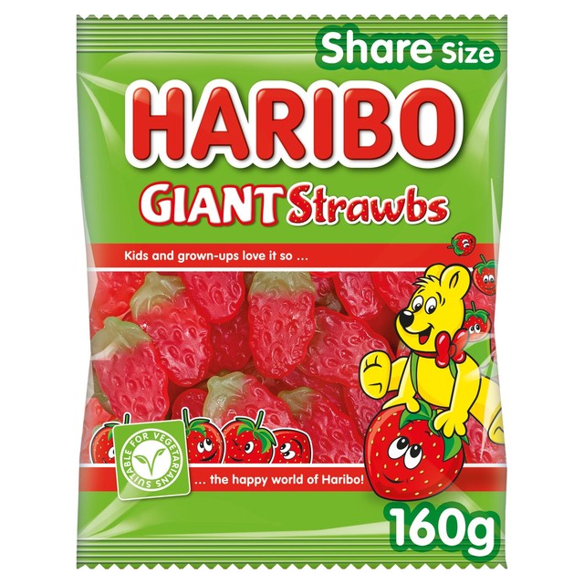 Haribo Giant Strawbs Vegetarian Sweets Sharing Bag