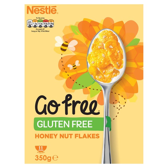 Nestle GoFree Gluten Free Honeynut Flakes breakfast cereal 350g, UK version