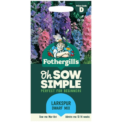 Mr Fothergills Seeds Oh Sow Simple Larkspur Dwarf Mix Flower Seeds 300 Seeds