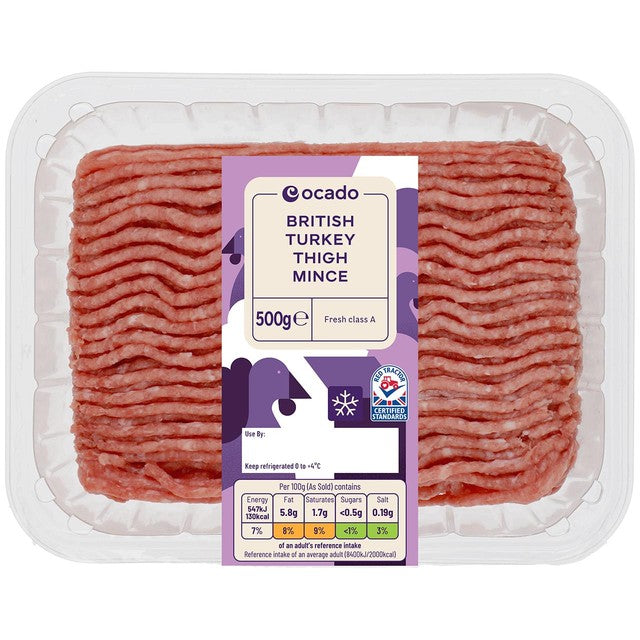 Ocado turkey thigh mince 500g, imported from the UK