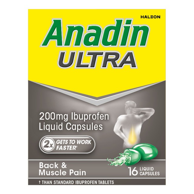 Anadin Ibuprofen pain relief liquid capsules 16 pack - British product