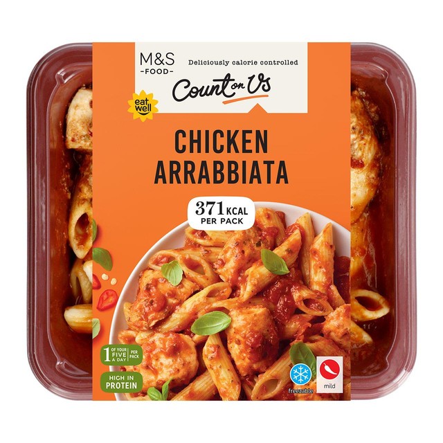 M&S Chicken Arrabbiata pasta ready meal 350g, imported from the UK