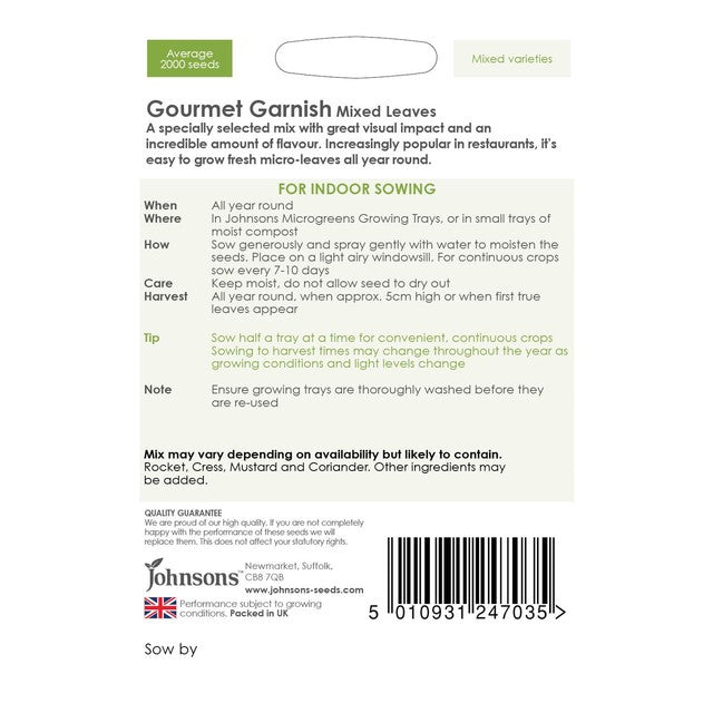 Johnsons Seeds microgreens garnish mix 2000 seeds, imported from the UK