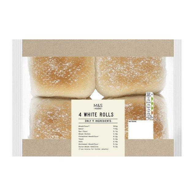 M&S white rolls 4 pack 75g each, imported from the UK
