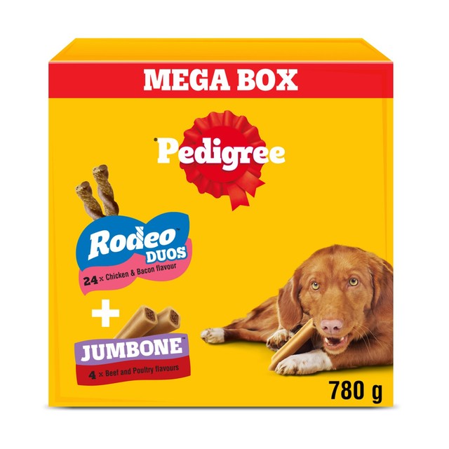 Pedigree Rodeo Duos and Jumbone dog treats 780g, imported from the UK