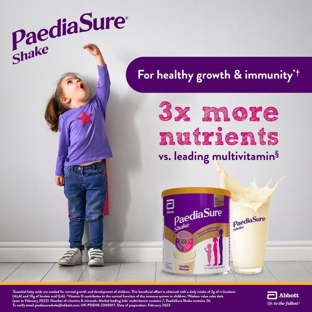 PaediaSure Shake Vanilla Nutritional Supplement Powder 400g, imported from the UK