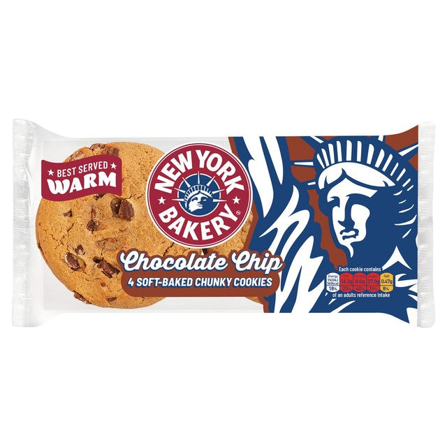 New York Bakery chocolate chip cookies 4 pack, imported from the UK