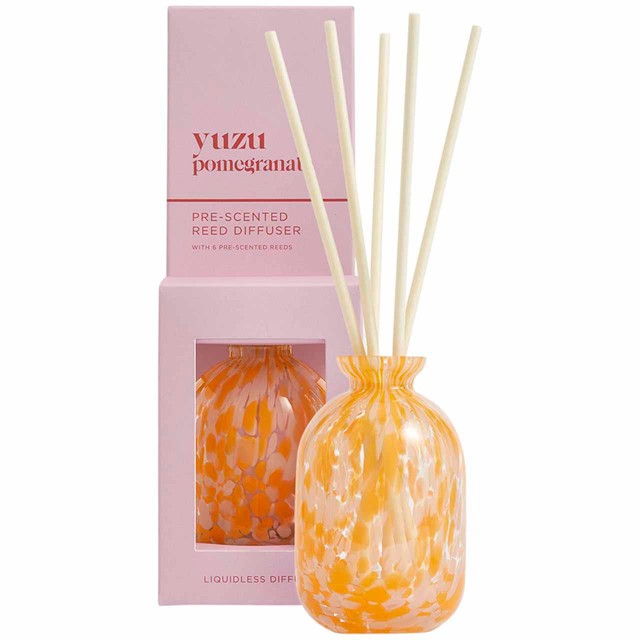 M&S Yuzu and Pomegranate Confetti Glass Pre-Scented Diffuser in Pink Mix, imported from the UK