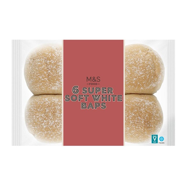 M&S Super Soft White Baps 6 pack, imported from the UK