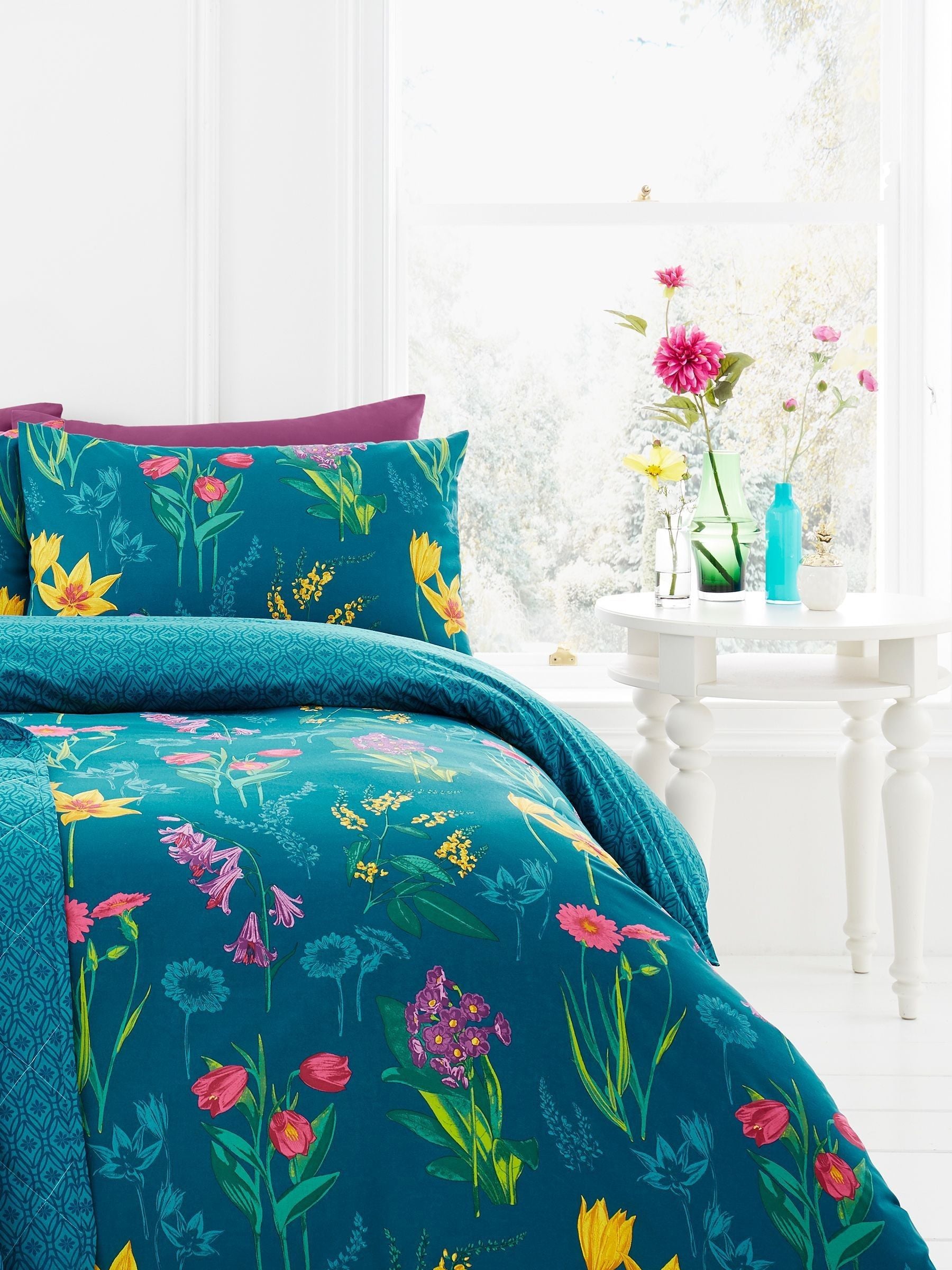 Dreams & Drapes Blue Ingrid Floral Duvet Cover And Pillowcase Set