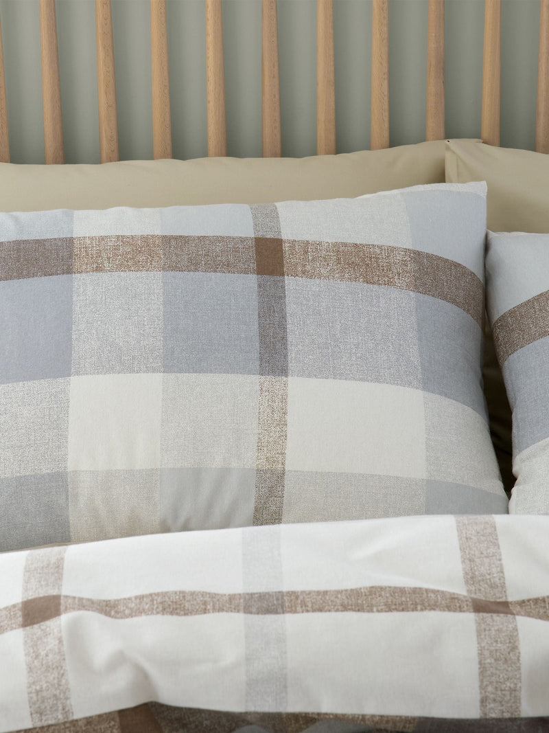 Catherine Lansfield Natural Reversible Supersoft 100% Brushed Cotton Check Duvet Cover Set