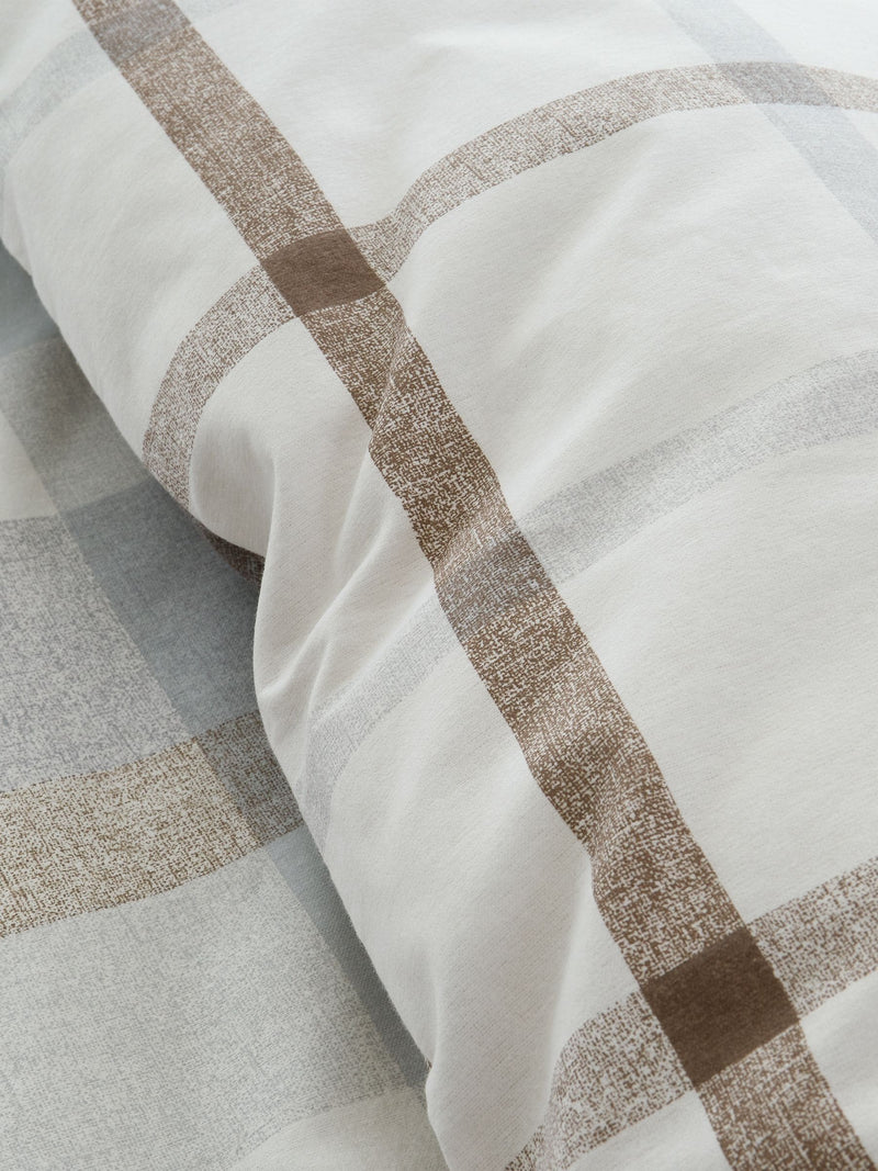 Catherine Lansfield Natural Reversible Supersoft 100% Brushed Cotton Check Duvet Cover Set