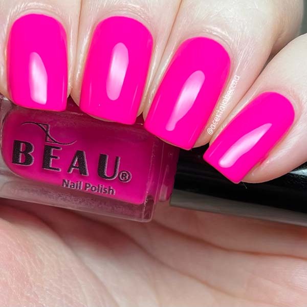 BEAU Bright Neon Nail Polish Fuchsia 10ml Bottle Packaged - British product
