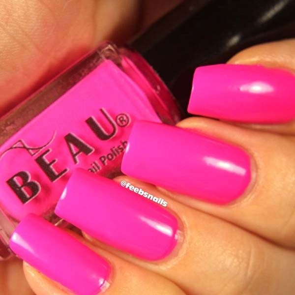 BEAU Bright Neon Nail Polish Fuchsia 10ml Bottle Packaged - British product