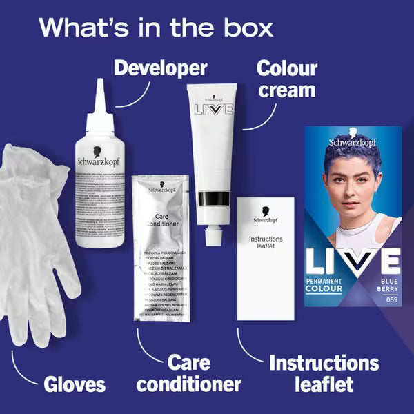 Live Blue Berry permanent hair dye 60ml kit, UK version