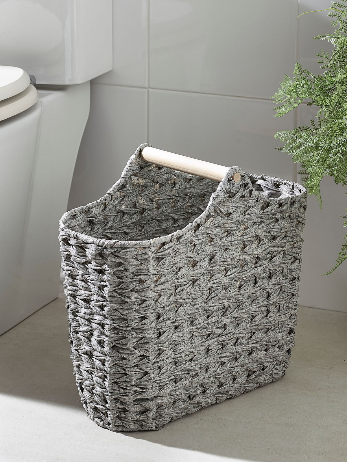 Grey Woven Toilet Roll Slimline Holder and Storage Set