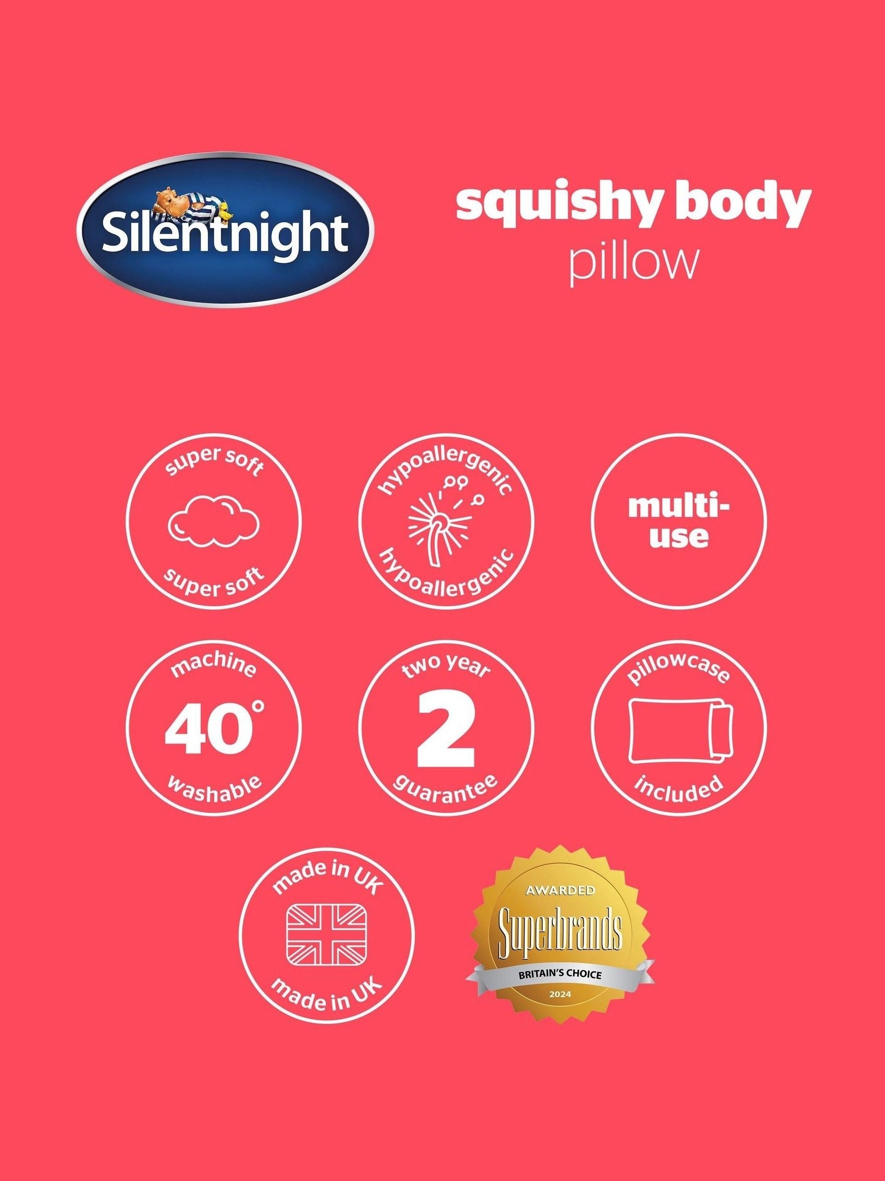 Silentnight Medium Squishy Velvet Touch Body Pillow 147x48cm (British brand)