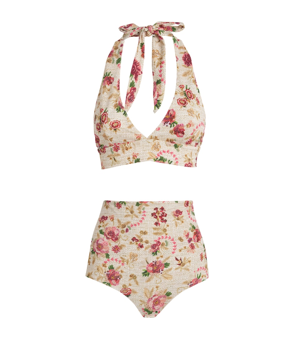 Plunge Neck Swimsuit with All-Over Print in Nylon and Elastane