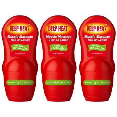 Deep Heat Muscle Massage Roll-on Lotion Herbal Fragrance Muscle Relief Roll-On 3 x 50ml