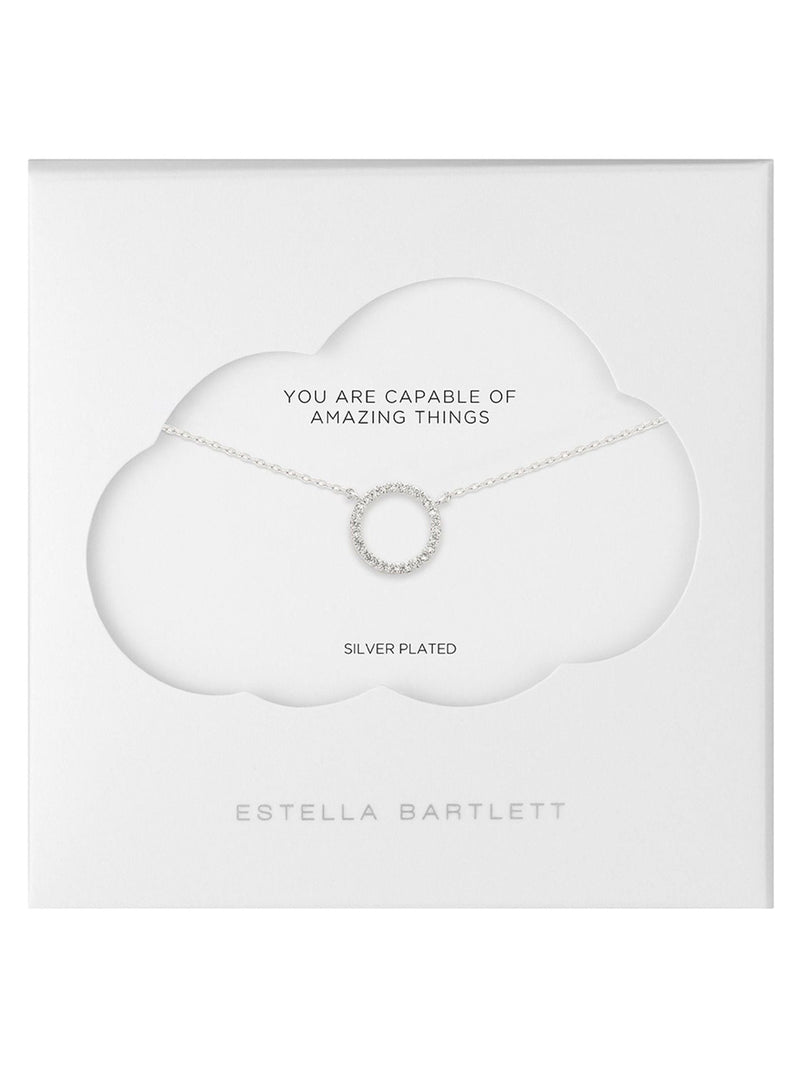 Estella Bartlett Silver Large Pave Set Circle CZ Necklace