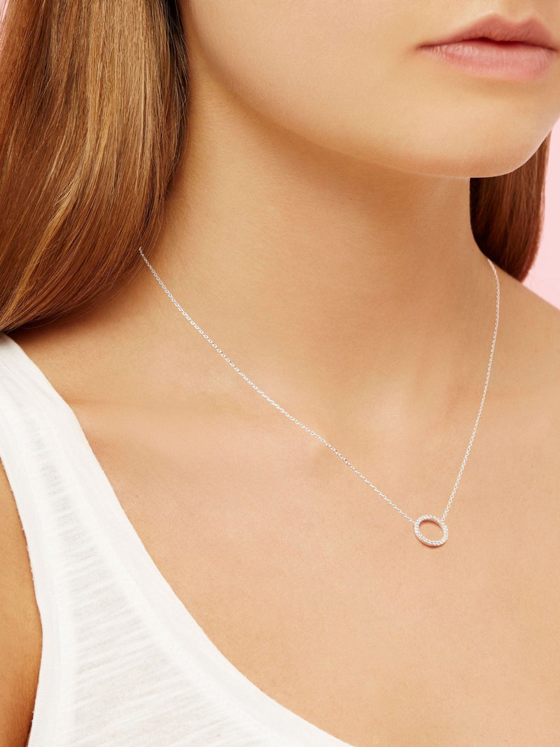 Estella Bartlett Silver Large Pave Set Circle CZ Necklace