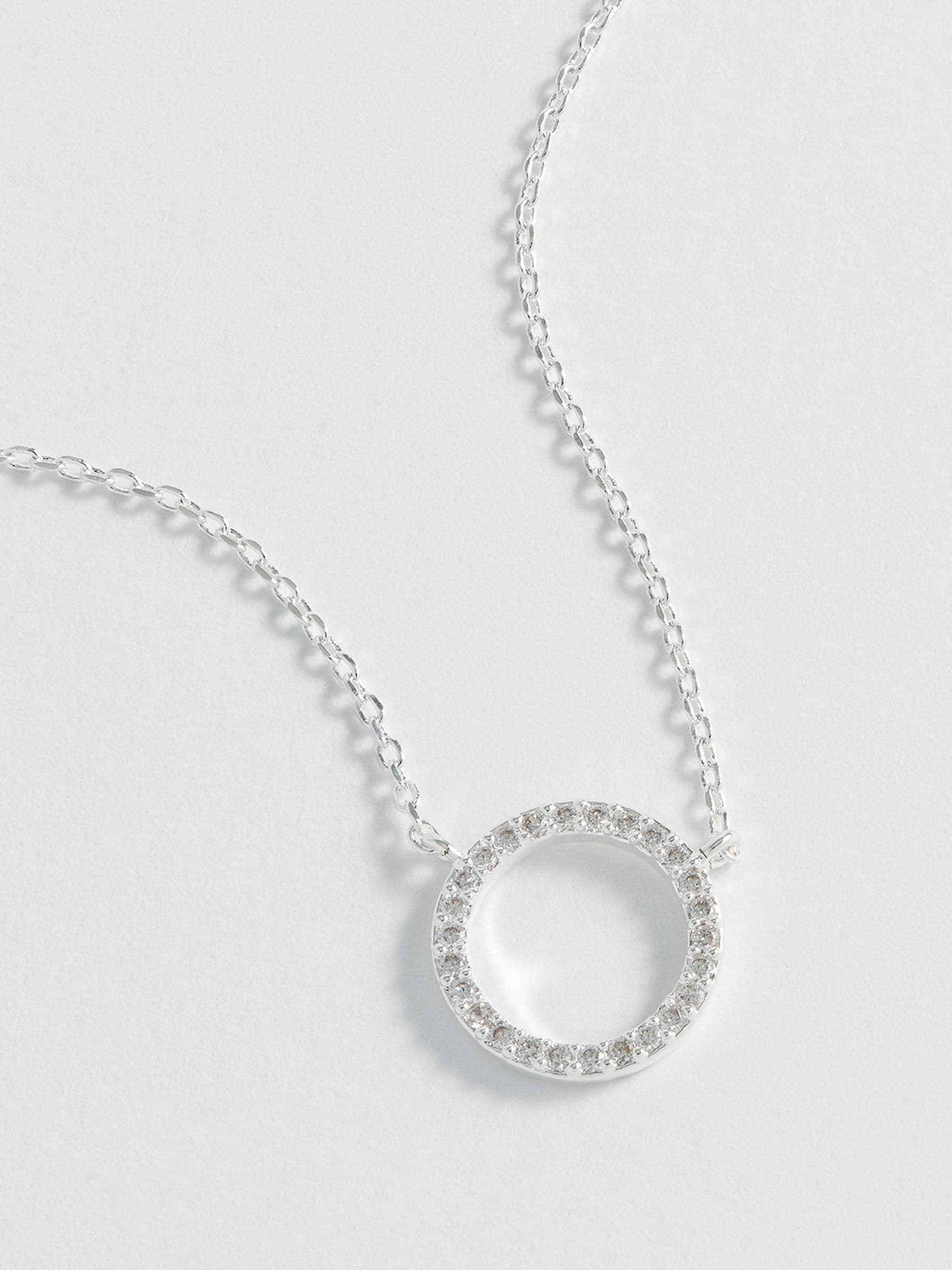 Estella Bartlett Silver Large Pave Set Circle CZ Necklace