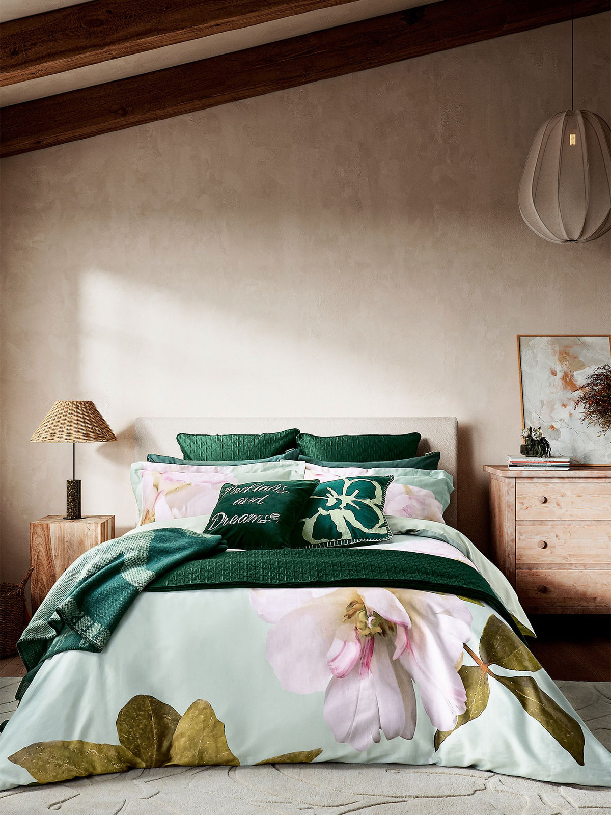 Ted Baker Gardenia Floral duvet cover and pillowcase set in mint green (British brand)