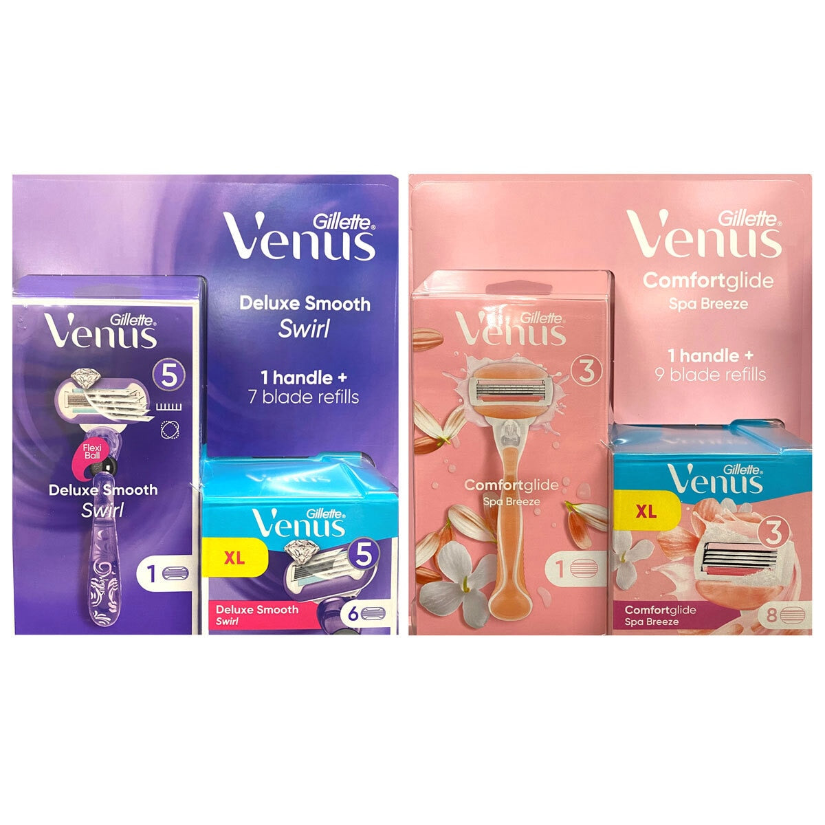 Gillette Venus razor blades two varieties, UK version