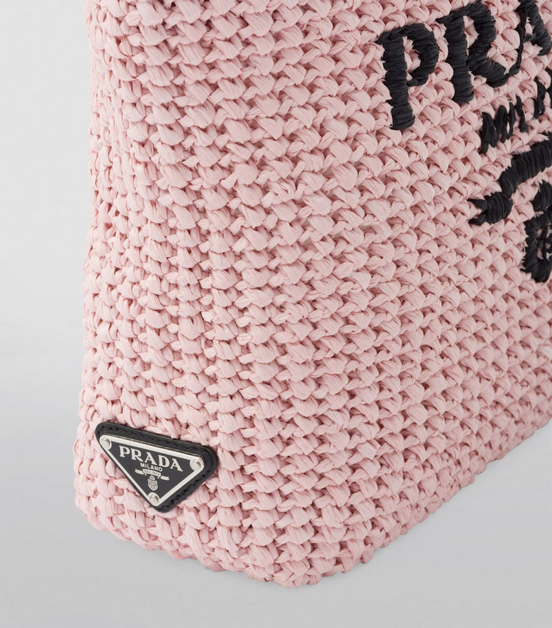 Prada small crochet tote bag with raffia-effect yarn, imported from the UK