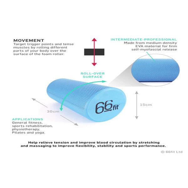 66fit EVA Foam Roller - Blue 30cm x 15cm - McGrocer