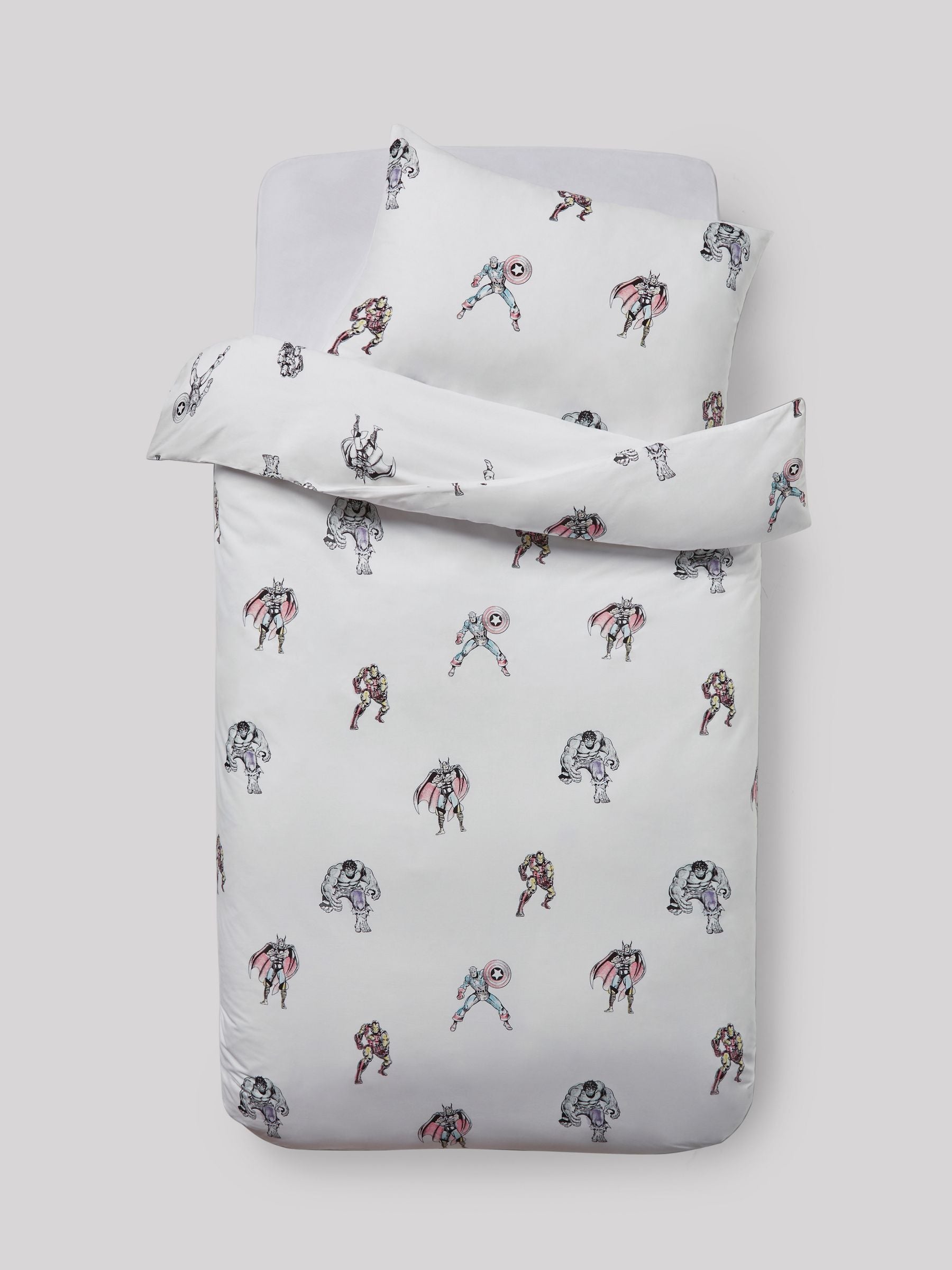 NEXT White Disney Marvel Avengers 100% cotton duvet cover and pillowcase set (British brand)