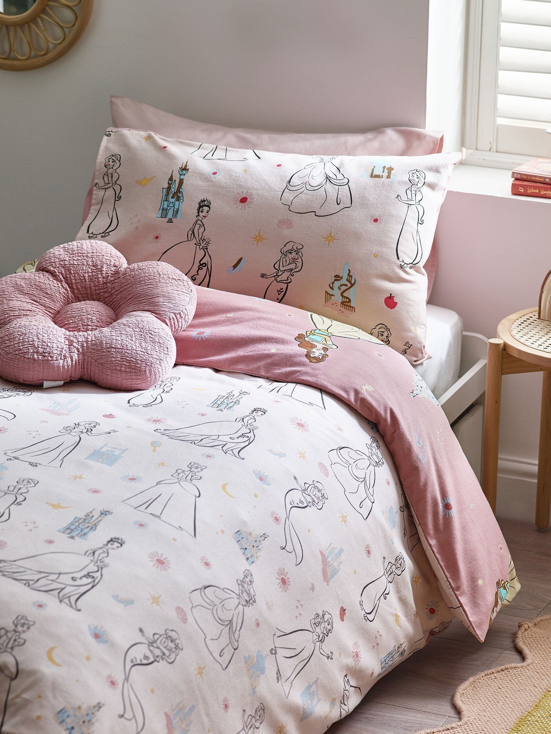 Pink Disney Princess Supersoft Brushed 100% Cotton Duvet Cover and Pillowcase Set